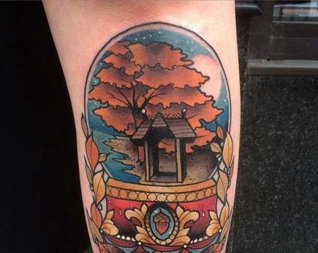 New School小臂水晶球纹身图案