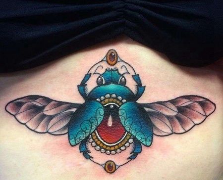 New School腹部甲虫宝石纹身图案