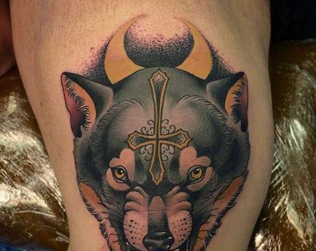 New School膝盖狼纹身图案