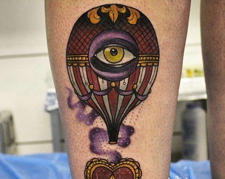 New School小腿热气球纹身图案