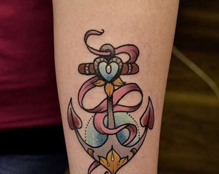 New School小臂船锚纹身图案