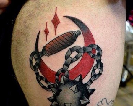 New School大腿狼牙锤纹身图案