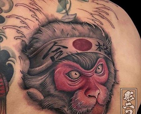 新传统后背猴子纹身图案