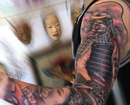 新传统胳膊艺伎武士纹身图案