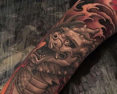 新传统小腿麒麟纹身图案