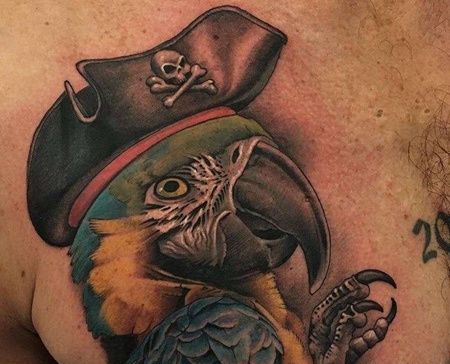 New School前胸鹦鹉纹身图案