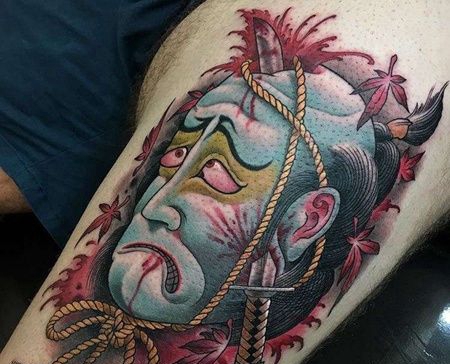 新传统大腿生首纹身图案