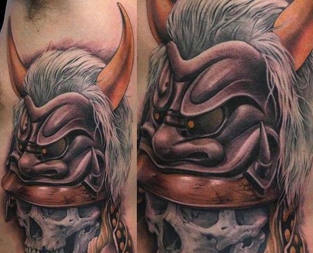 新传统小臂鬼武士纹身图案
