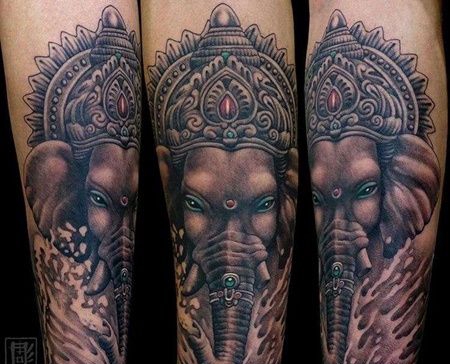 新传统小腿象神纹身图案