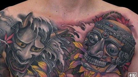 新传统前胸般若嘎巴拉纹身图案