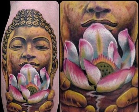 新传统小腿佛纹身图案