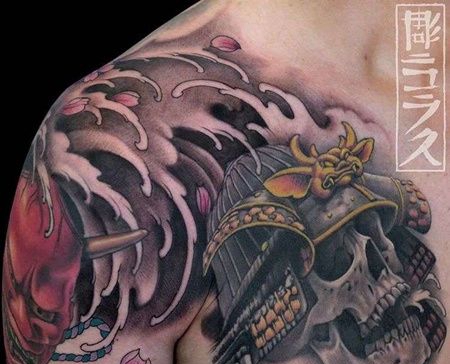 新传统大臂海浪纹身图案