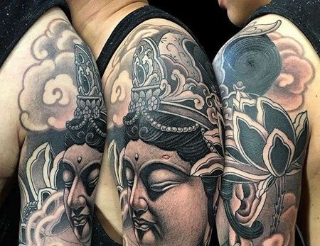 新传统大臂观音纹身图案