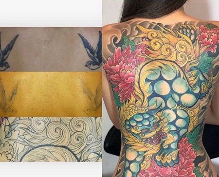 日式后背唐狮纹身图案