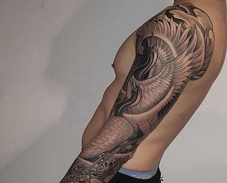 新传统胳膊鹤纹身图案