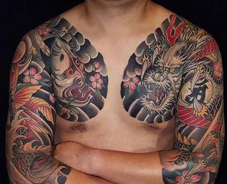 日式前胸龙般若纹身图案