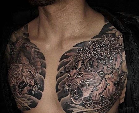 前胸狮子纹身图案