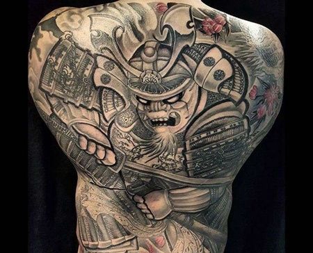 日式后背鬼武士纹身图案