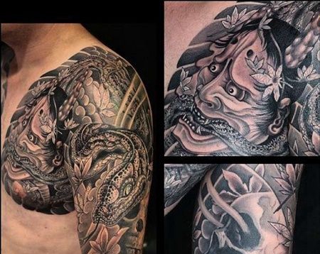 新传统大臂前胸蛇般若纹身图案