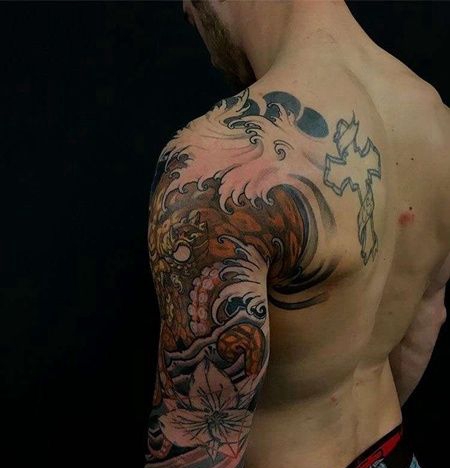 新传统胳膊章鱼纹身图案