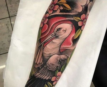 New School小臂鹤纹身图案