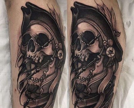 New School小臂海盗骷髅纹身图案