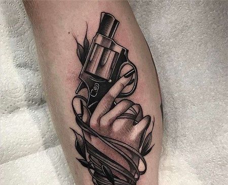 New School小腿手手枪纹身图案