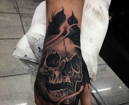 New School手背骷髅纹身图案