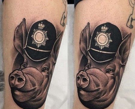 New School小腿猪纹身图案