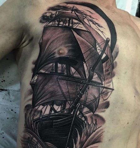 New School侧腰帆船纹身图案