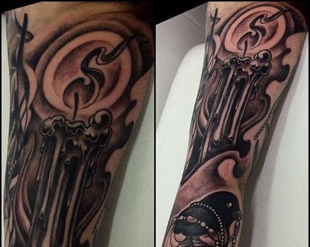 New School胳膊蜡烛燕子纹身图案