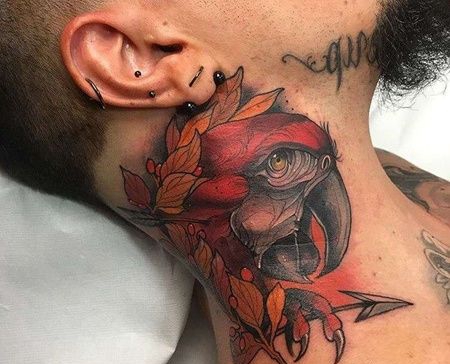 New School脖子鹦鹉纹身图案