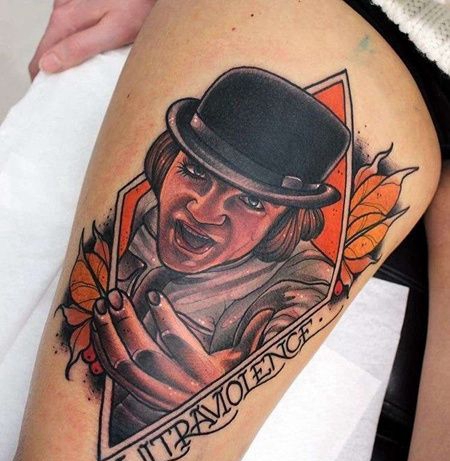 New School大腿人像纹身图案