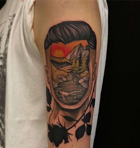 New School大臂人像纹身图案