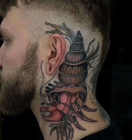 New School脖子寄居蟹纹身图案