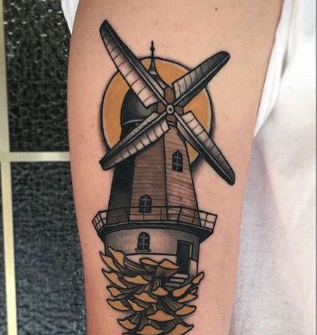 New School大臂风车纹身图案