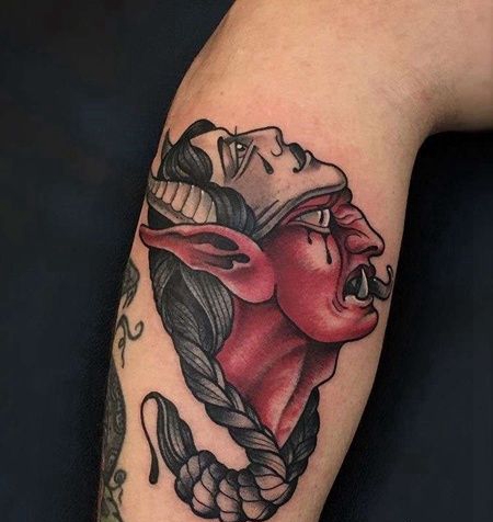 New School小臂恶魔纹身图案