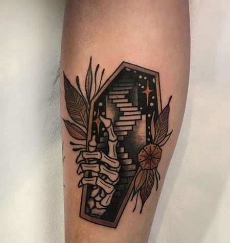 New School小腿楼梯纹身图案