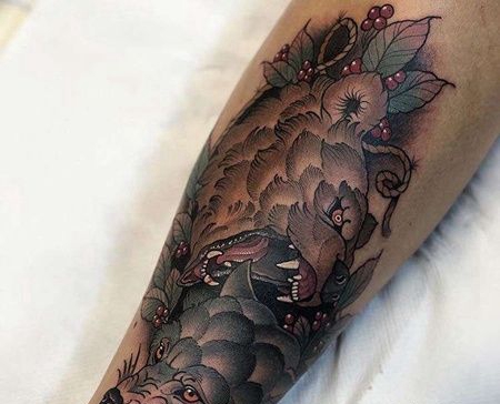 New School小腿狼匕首纹身图案