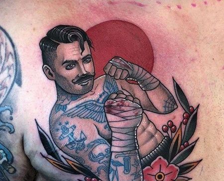 New School前胸拳击手纹身图案