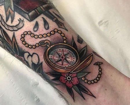 New School小臂指南针纹身图案