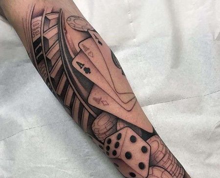 New School小臂扑克牌骰子纹身图案