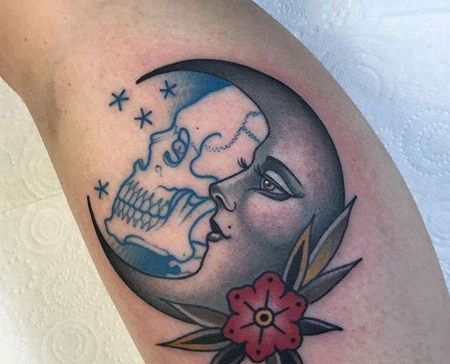 New School小腿月亮骷髅纹身图案