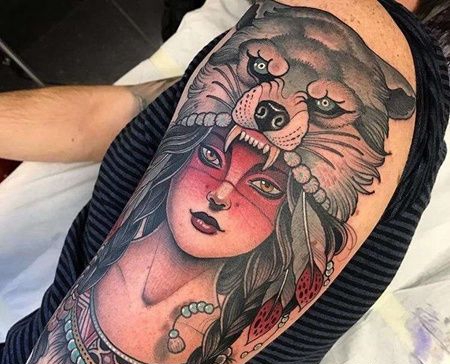 New School大臂狼女人纹身图案