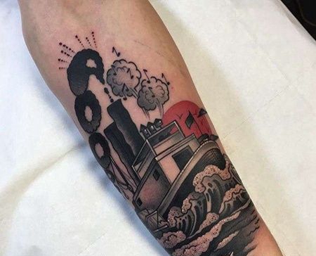 New School小臂汽船纹身图案