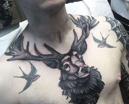 New School前胸鹿纹身图案