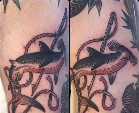 New School大臂鲨鱼纹身图案