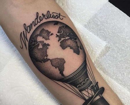 New School小臂地球热气球纹身图案