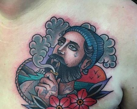 New School前胸人像纹身图案