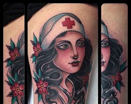 New School大腿护士纹身图案